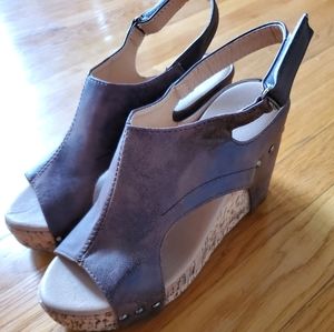 Fashion brown and cork wedge heel sandals